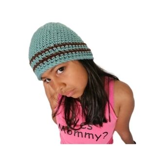 Hand Crafted Blue Brown Crochet Beanie Winter Hat